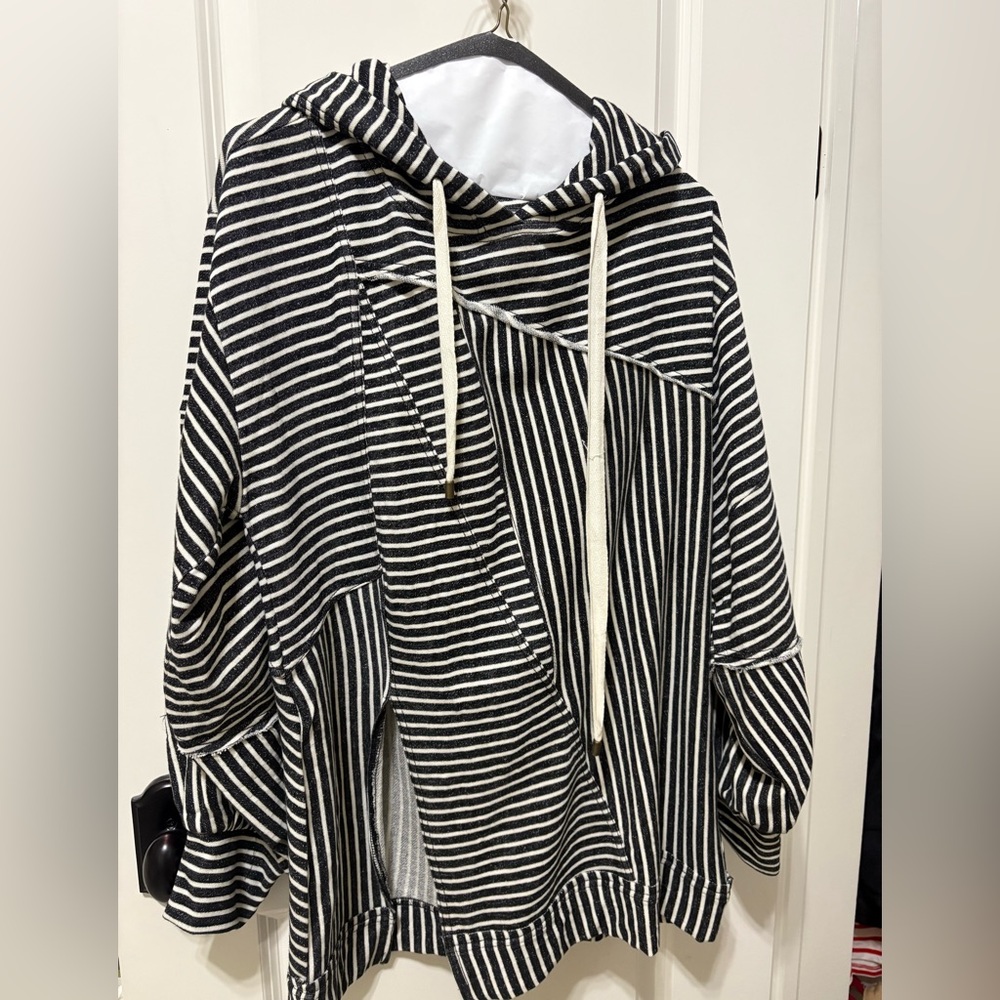 Pilcro oversized hoodie. Washed Black and white stripe.